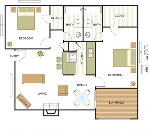 2 bed 2 bath floor plan A